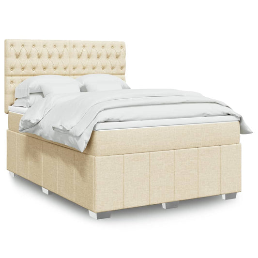vidaXL Κρεβάτι Boxspring με Στρώμα Κρεμ 140x190 εκ. Υφασμάτινο