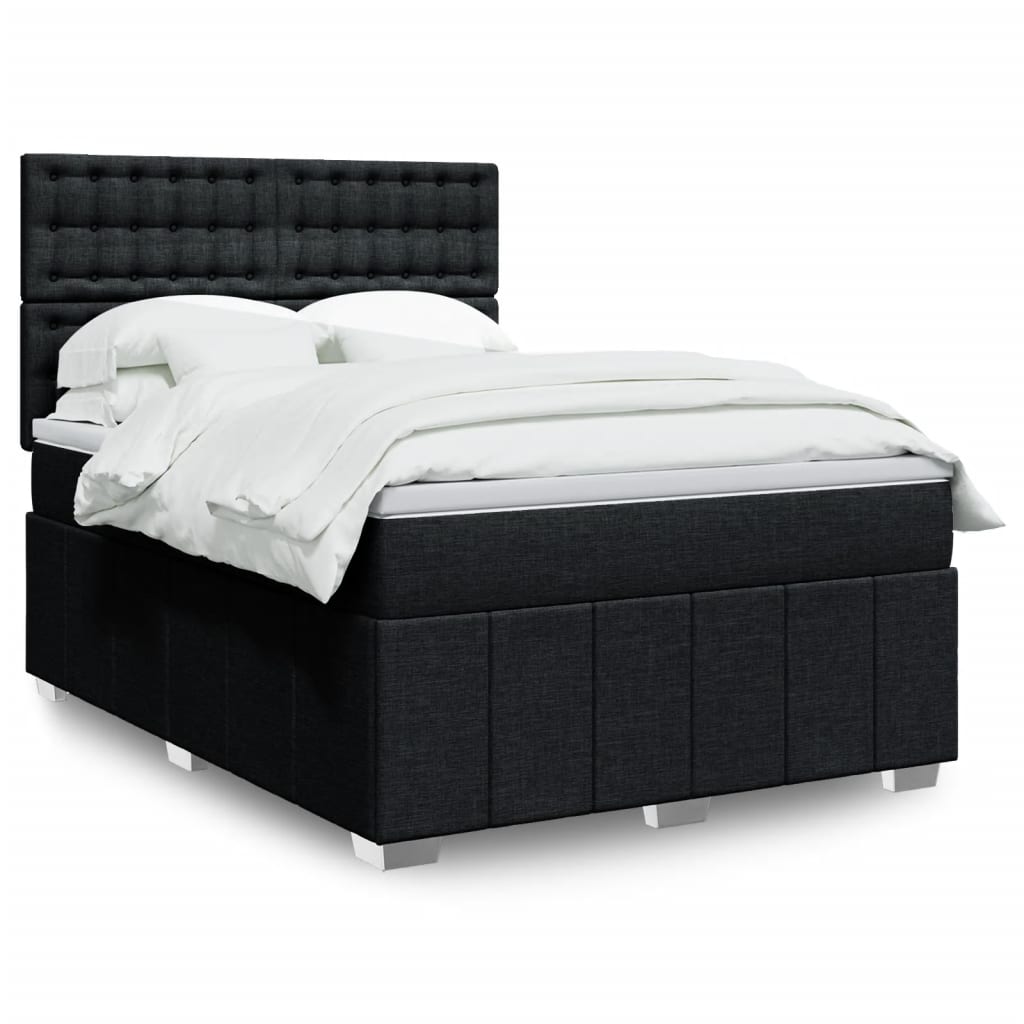vidaXL Κρεβάτι Boxspring με Στρώμα Μαύρο 140x190 εκ. Υφασμάτινο