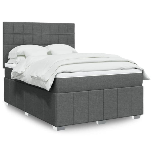 vidaXL Κρεβάτι Boxspring με Στρώμα Σκούρο Γκρι 140x200 εκ Υφασμάτινο