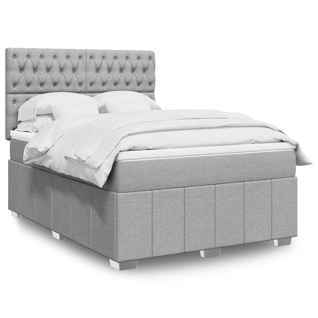 vidaXL Κρεβάτι Boxspring με Στρώμα Ανοιχτό Γκρι 140x200 εκ. Υφασμάτινο