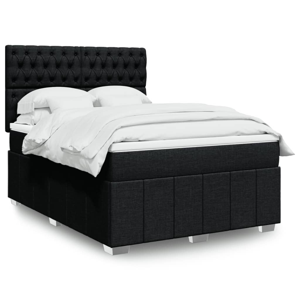 vidaXL Κρεβάτι Boxspring με Στρώμα Μαύρο 140x200 εκ. Υφασμάτινο