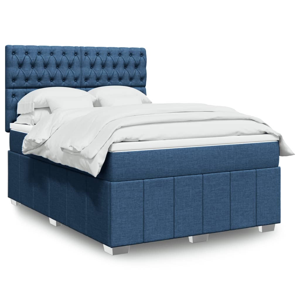 vidaXL Κρεβάτι Boxspring με Στρώμα Μπλε 140x200 εκ. Υφασμάτινο