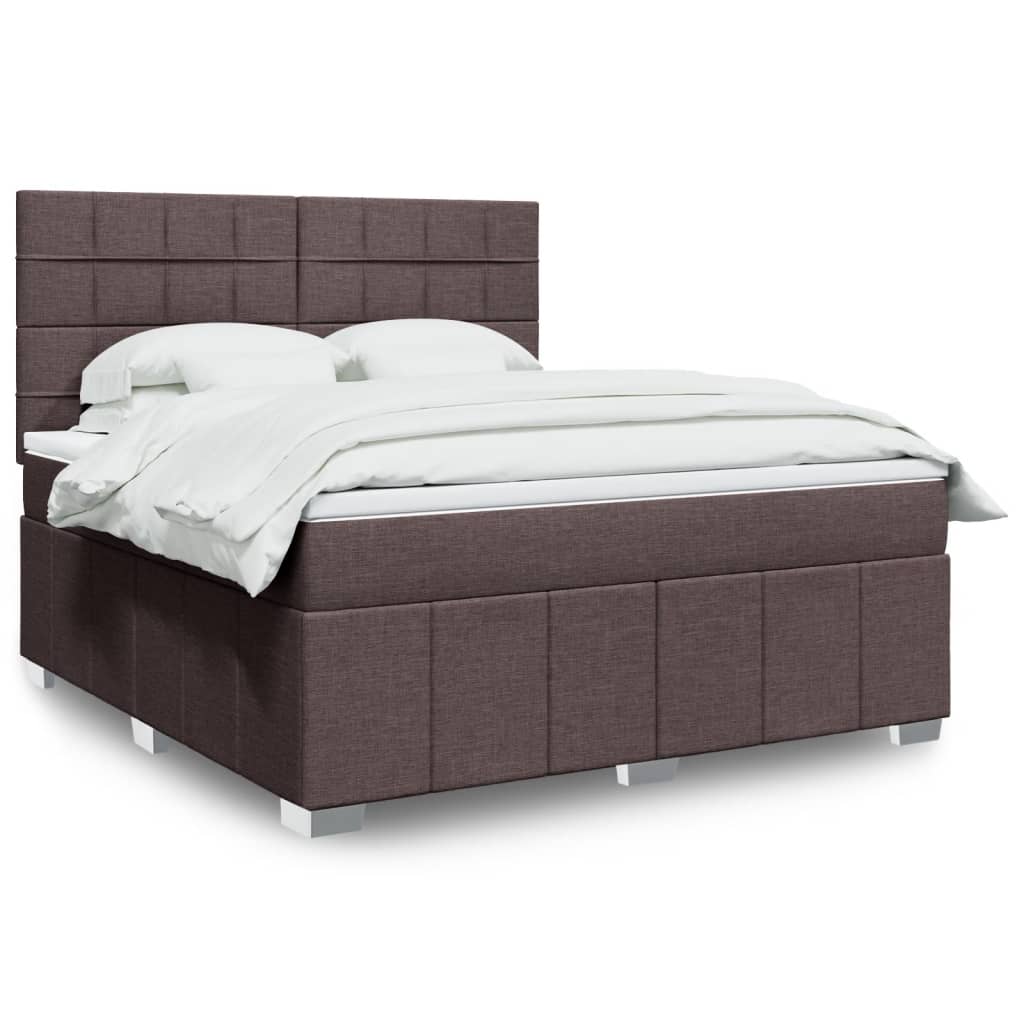 vidaXL Κρεβάτι Boxspring με Στρώμα Σκούρο Καφέ 180x200 εκ Υφασμάτινο