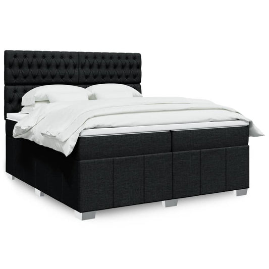 vidaXL Κρεβάτι Boxspring με Στρώμα Μαύρο 200x200 εκ. Υφασμάτινο