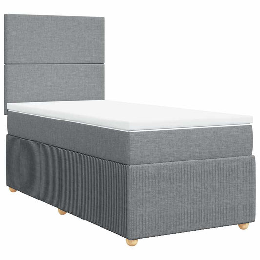 vidaXL Κρεβάτι Boxspring με Στρώμα Ανοιχτό Γκρι 90x190 εκ. Υφασμάτινο