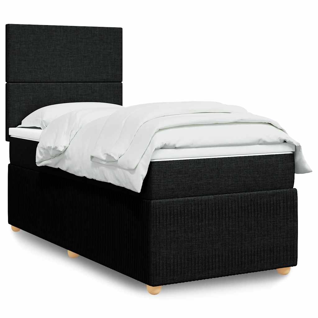 vidaXL Κρεβάτι Boxspring με Στρώμα Μαύρο 90x190 εκ.Υφασμάτινο