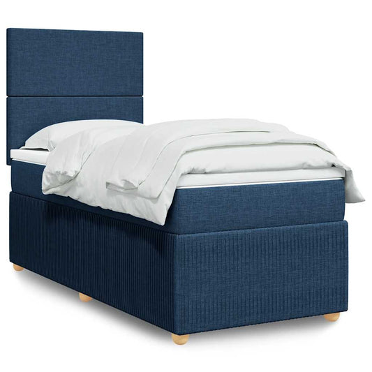vidaXL Κρεβάτι Boxspring με Στρώμα Μπλε 90x190 εκ.Υφασμάτινο