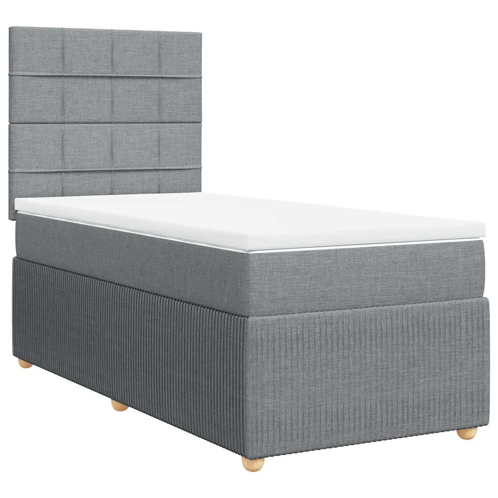 vidaXL Κρεβάτι Boxspring με Στρώμα Ανοιχτό Γκρι 90x190 εκ. Υφασμάτινο