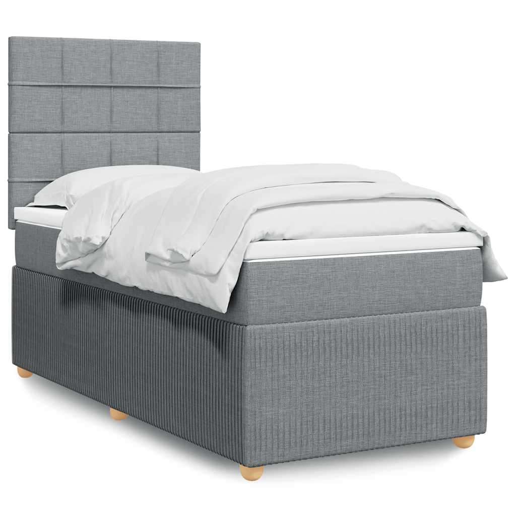 vidaXL Κρεβάτι Boxspring με Στρώμα Ανοιχτό Γκρι 90x190 εκ. Υφασμάτινο