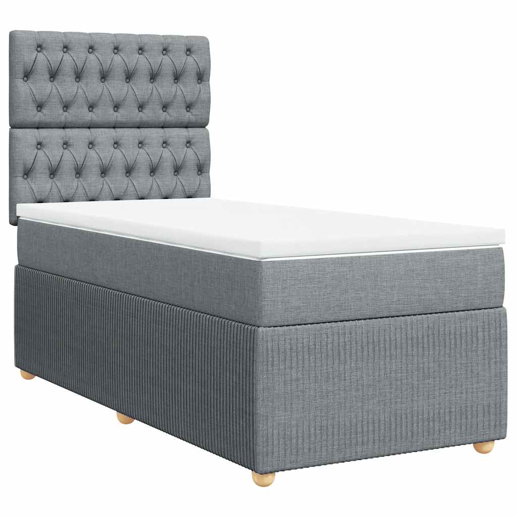 vidaXL Κρεβάτι Boxspring με Στρώμα Ανοιχτό Γκρι 90x190 εκ. Υφασμάτινο