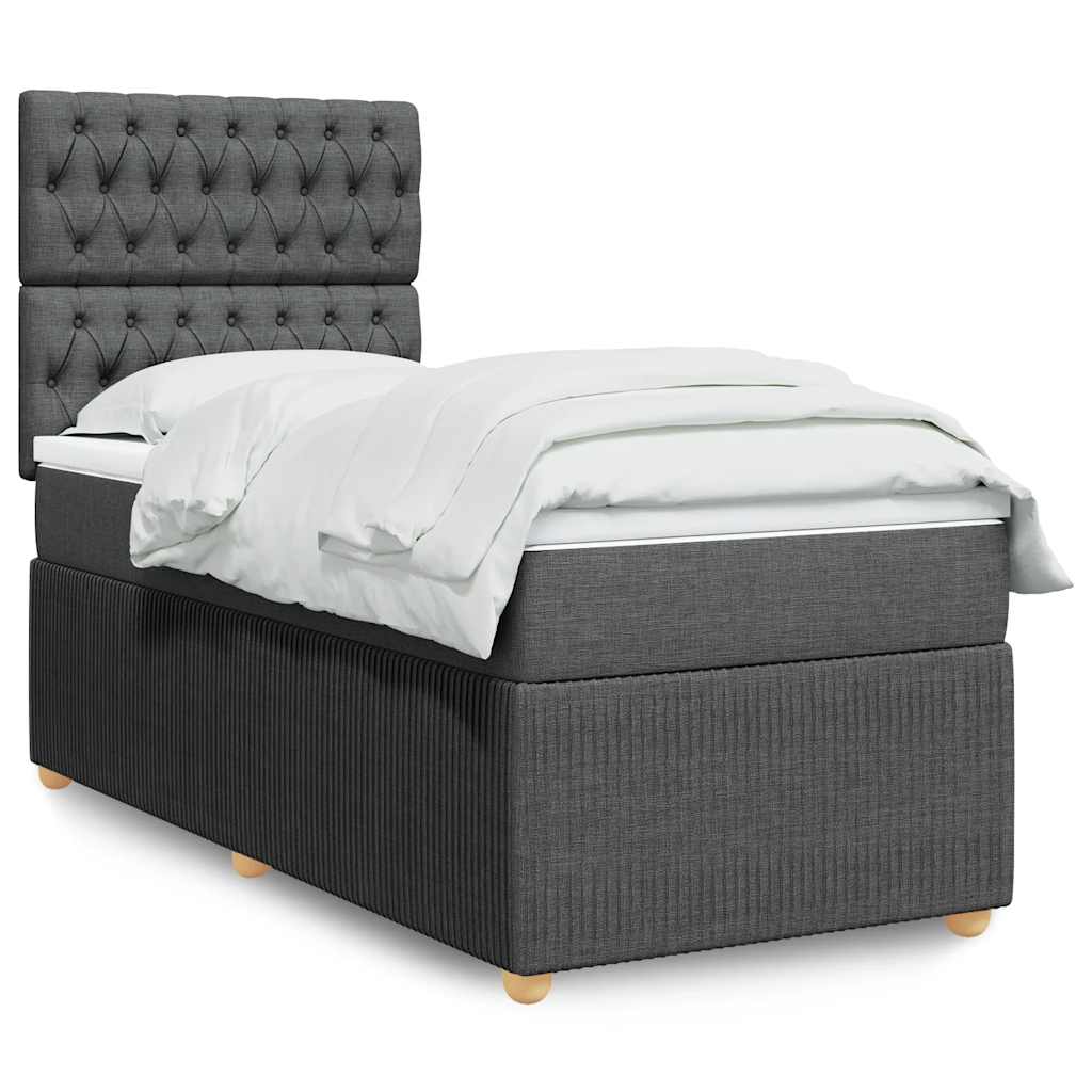 vidaXL Κρεβάτι Boxspring με Στρώμα Σκούρο Γκρι 90x190 εκ. Υφασμάτινο