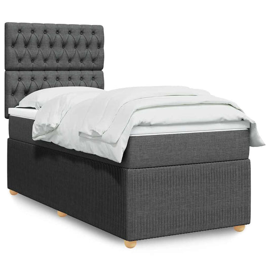 vidaXL Κρεβάτι Boxspring με Στρώμα Σκούρο Γκρι 90x190 εκ. Υφασμάτινο