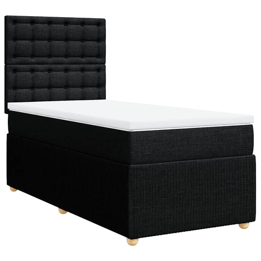 vidaXL Κρεβάτι Boxspring με Στρώμα Μαύρο 90x190 εκ.Υφασμάτινο