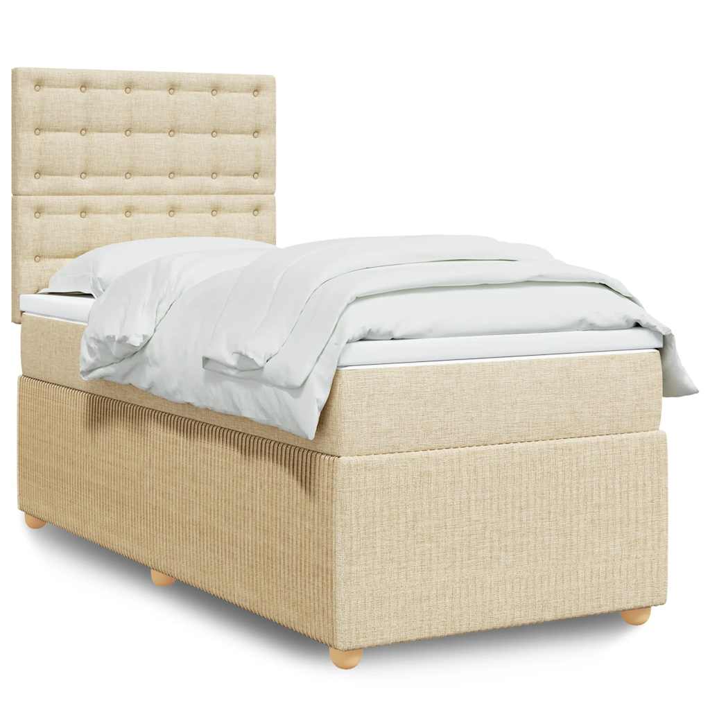 vidaXL Κρεβάτι Boxspring με Στρώμα Κρεμ 90x190 εκ.Υφασμάτινο