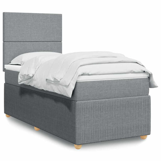 vidaXL Κρεβάτι Boxspring με Στρώμα Ανοιχτό Γκρι 90x200 εκ. Υφασμάτινο