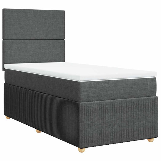 vidaXL Κρεβάτι Boxspring με Στρώμα Σκούρο Γκρι 90x200 εκ. Υφασμάτινο