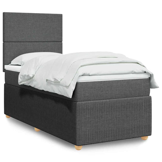 vidaXL Κρεβάτι Boxspring με Στρώμα Σκούρο Γκρι 90x200 εκ. Υφασμάτινο
