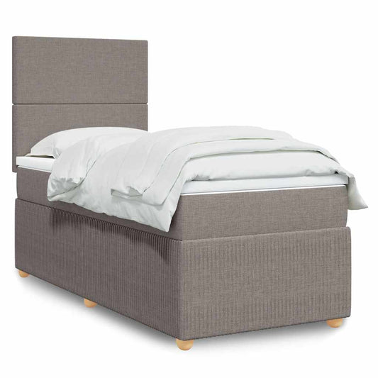 vidaXL Κρεβάτι Boxspring με Στρώμα Taupe 90x200 εκ. Υφασμάτινο