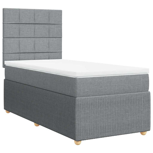 vidaXL Κρεβάτι Boxspring με Στρώμα Ανοιχτό Γκρι 90x200 εκ. Υφασμάτινο