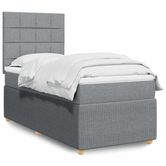 vidaXL Κρεβάτι Boxspring με Στρώμα Ανοιχτό Γκρι 90x200 εκ. Υφασμάτινο
