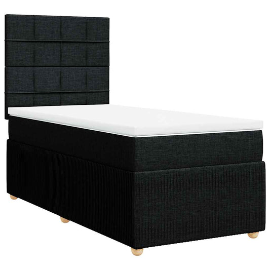 vidaXL Κρεβάτι Boxspring με Στρώμα Μαύρο 90x200 εκ. Υφασμάτινο
