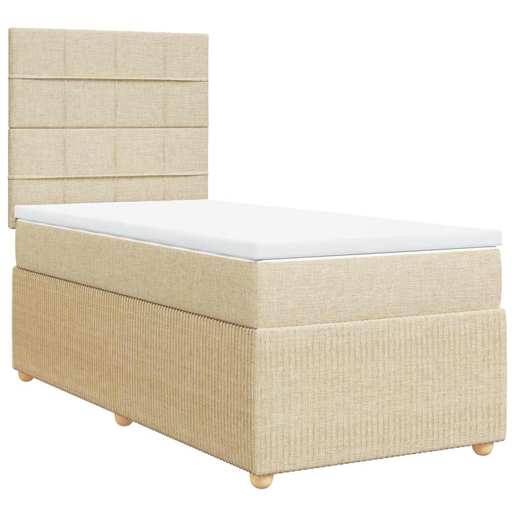 vidaXL Κρεβάτι Boxspring με Στρώμα Κρεμ 90x200 εκ.Υφασμάτινο