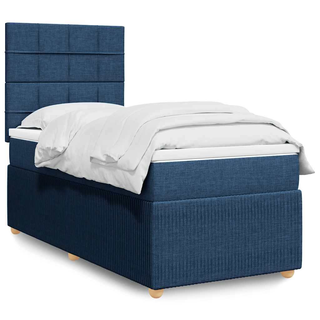 vidaXL Κρεβάτι Boxspring με Στρώμα Μπλε 90x200 εκ.Υφασμάτινο