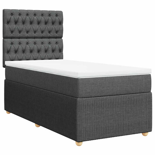 vidaXL Κρεβάτι Boxspring με Στρώμα Σκούρο Γκρι 90x200 εκ. Υφασμάτινο