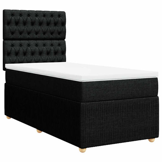 vidaXL Κρεβάτι Boxspring με Στρώμα Μαύρο 90x200 εκ. Υφασμάτινο