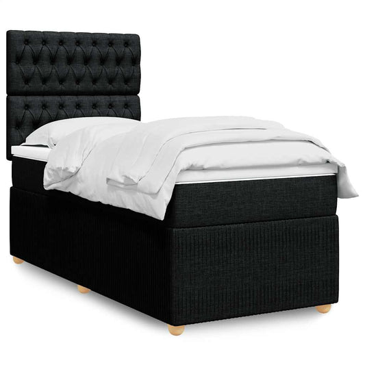vidaXL Κρεβάτι Boxspring με Στρώμα Μαύρο 90x200 εκ. Υφασμάτινο