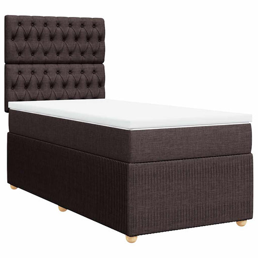 vidaXL Κρεβάτι Boxspring με Στρώμα Σκούρο Καφέ 90x200 εκ. Υφασμάτινο