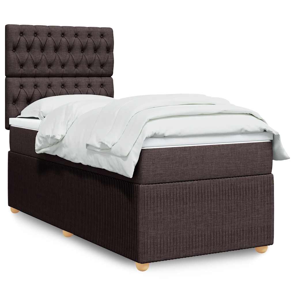 vidaXL Κρεβάτι Boxspring με Στρώμα Σκούρο Καφέ 90x200 εκ. Υφασμάτινο