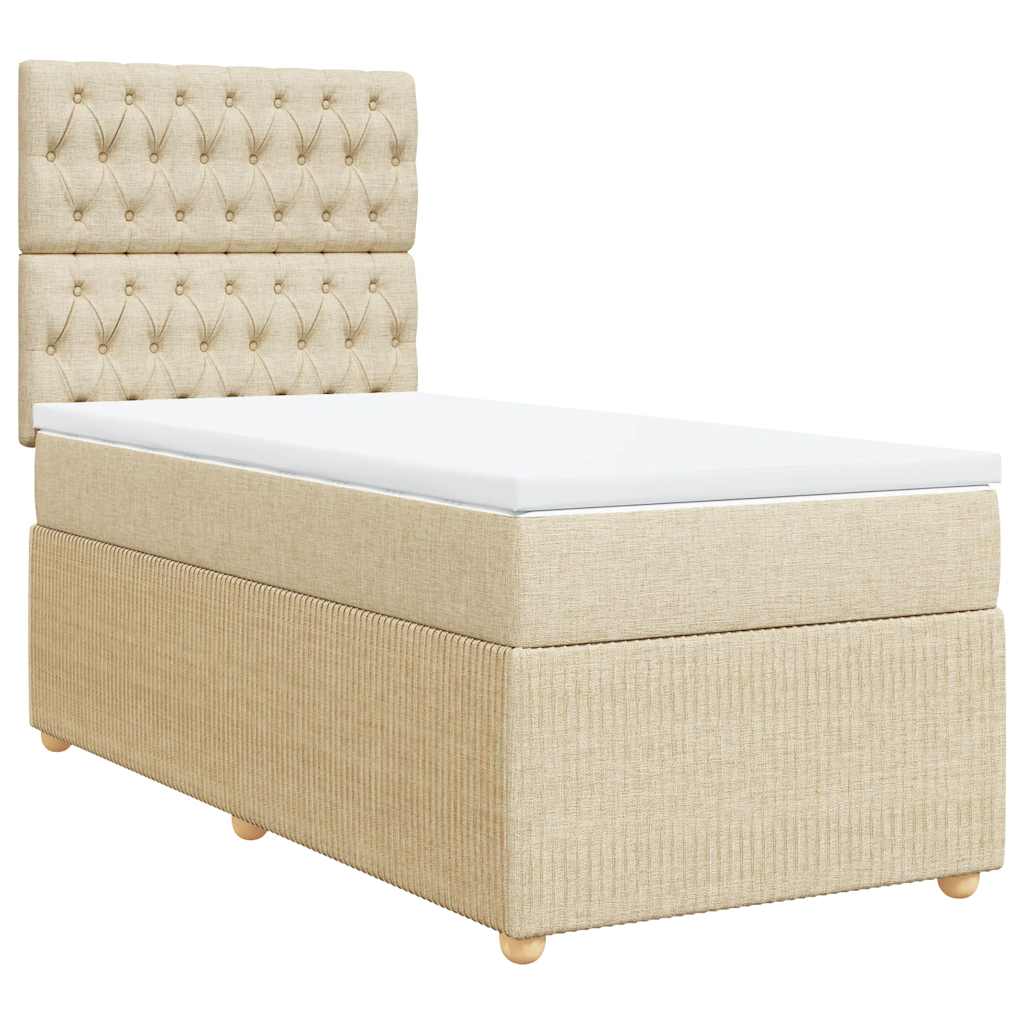 vidaXL Κρεβάτι Boxspring με Στρώμα Κρεμ 90x200 εκ.Υφασμάτινο