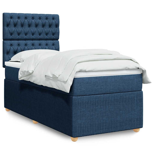 vidaXL Κρεβάτι Boxspring με Στρώμα Μπλε 90x200 εκ.Υφασμάτινο