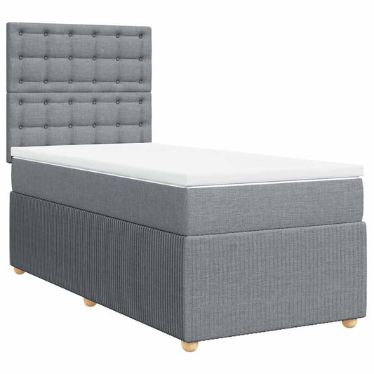 vidaXL Κρεβάτι Boxspring με Στρώμα Ανοιχτό Γκρι 90x200 εκ. Υφασμάτινο