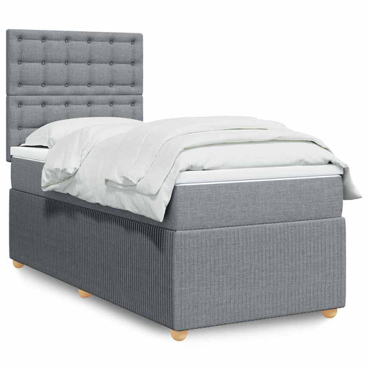 vidaXL Κρεβάτι Boxspring με Στρώμα Ανοιχτό Γκρι 90x200 εκ. Υφασμάτινο