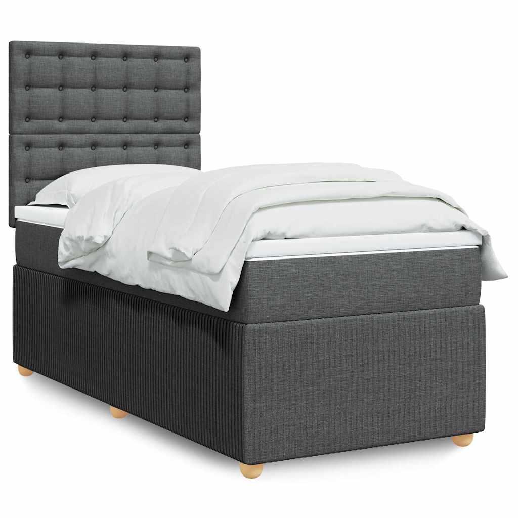 vidaXL Κρεβάτι Boxspring με Στρώμα Σκούρο Γκρι 90x200 εκ. Υφασμάτινο