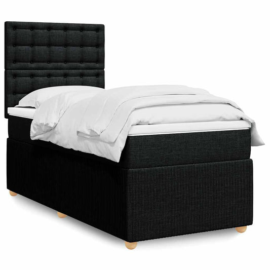 vidaXL Κρεβάτι Boxspring με Στρώμα Μαύρο 90x200 εκ. Υφασμάτινο