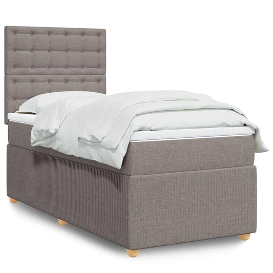vidaXL Κρεβάτι Boxspring με Στρώμα Taupe 90x200 εκ. Υφασμάτινο