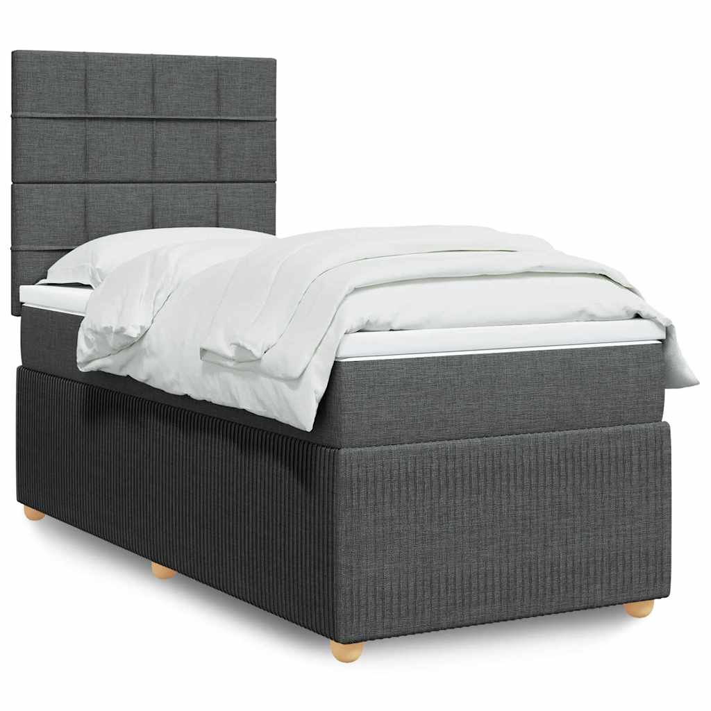 vidaXL Κρεβάτι Boxspring με Στρώμα Σκούρο Γκρι 100x200 εκ. Υφασμάτινο
