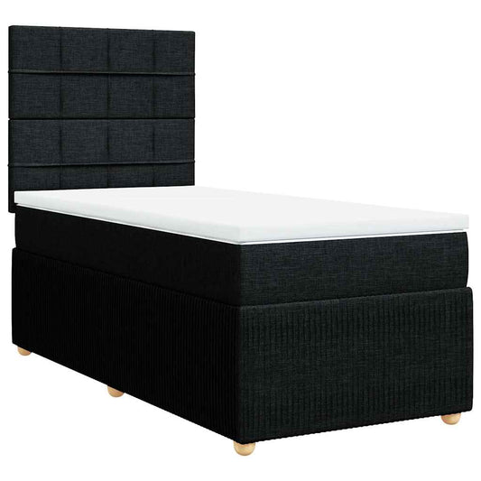 vidaXL Κρεβάτι Boxspring με Στρώμα Μαύρο 100 x 200 εκ. Υφασμάτινο