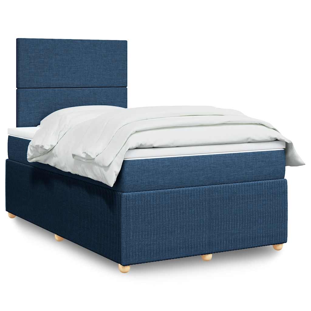 vidaXL Κρεβάτι Boxspring με Στρώμα Μπλε 120x190 εκ. Υφασμάτινο