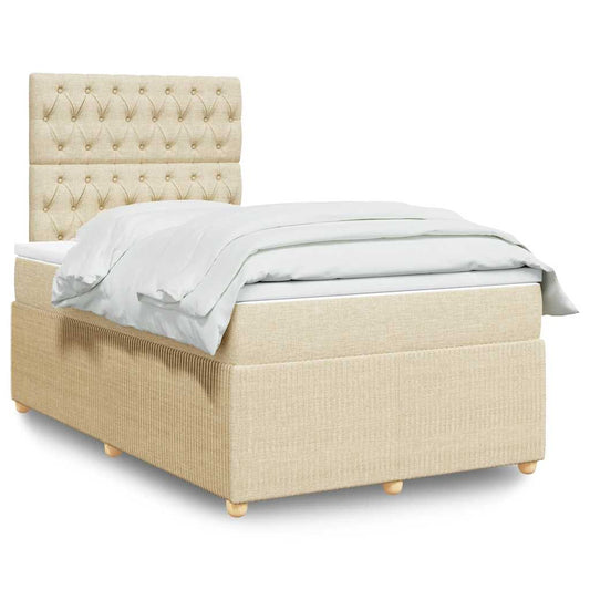 vidaXL Κρεβάτι Boxspring με Στρώμα Κρεμ 120x200 εκ. Υφασμάτινο