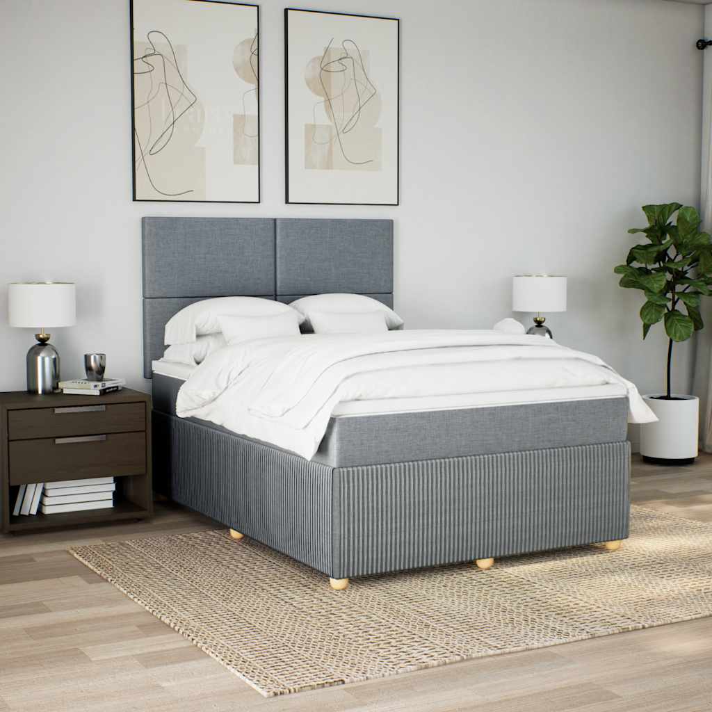 vidaXL Κρεβάτι Boxspring με Στρώμα Ανοιχτό Γκρι 140x190 εκ. Υφασμάτινο