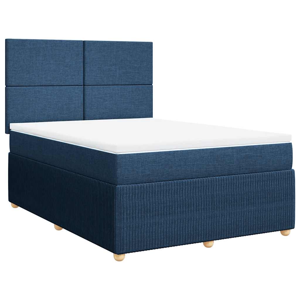 vidaXL Κρεβάτι Boxspring με Στρώμα Μπλε 140x190 εκ. Υφασμάτινο