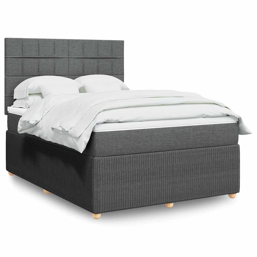 vidaXL Κρεβάτι Boxspring με Στρώμα Σκούρο Γκρι 140x190 εκ. Υφασμάτινο