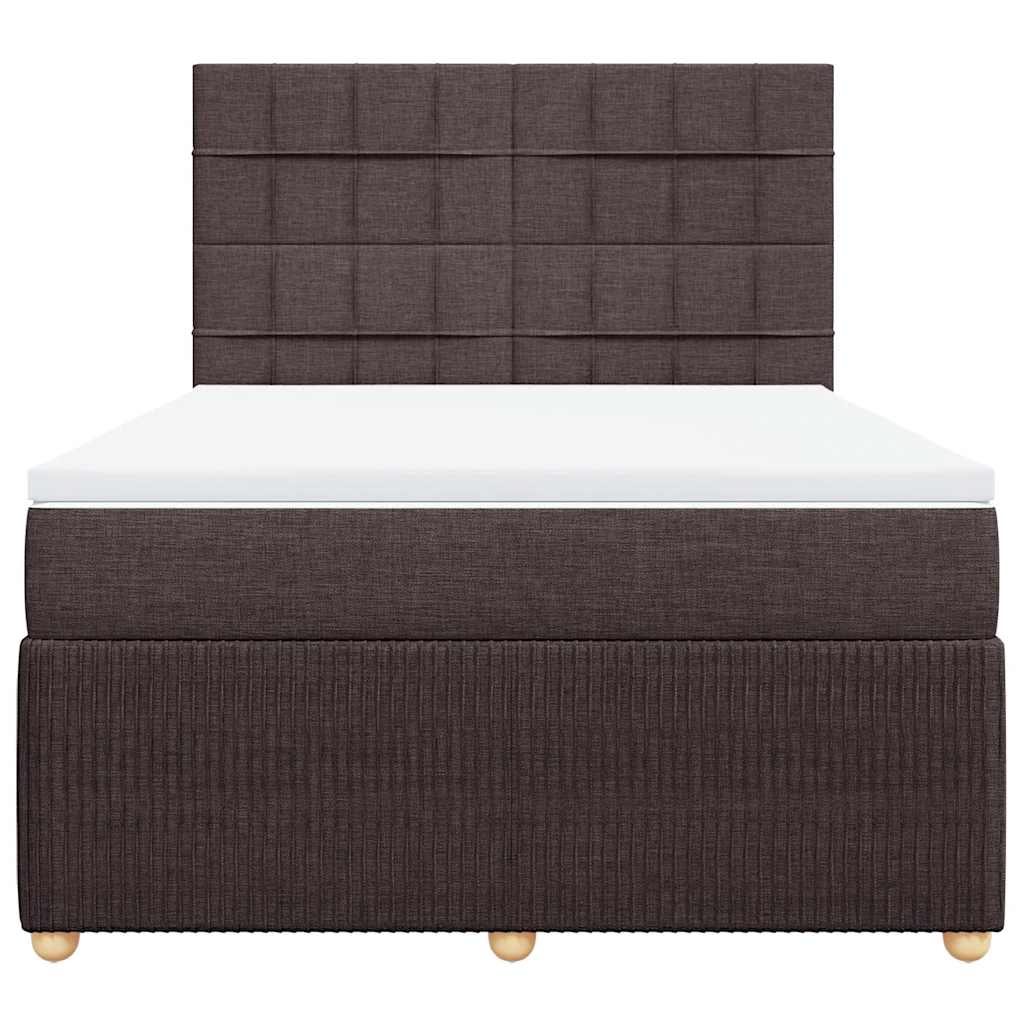 vidaXL Κρεβάτι Boxspring με Στρώμα Σκούρο Καφέ 140x190 εκ. Υφασμάτινο
