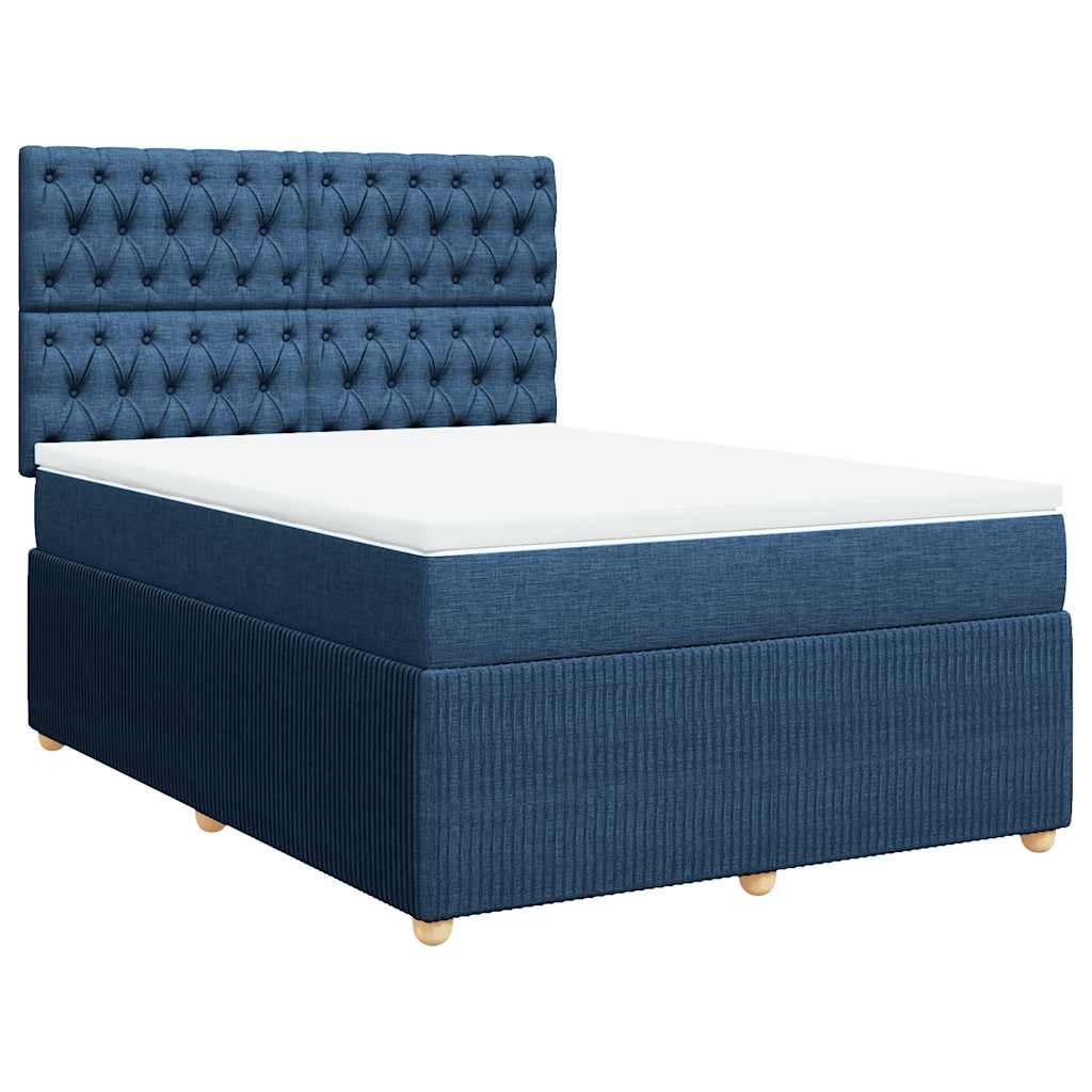 vidaXL Κρεβάτι Boxspring με Στρώμα Μπλε 140x190 εκ. Υφασμάτινο