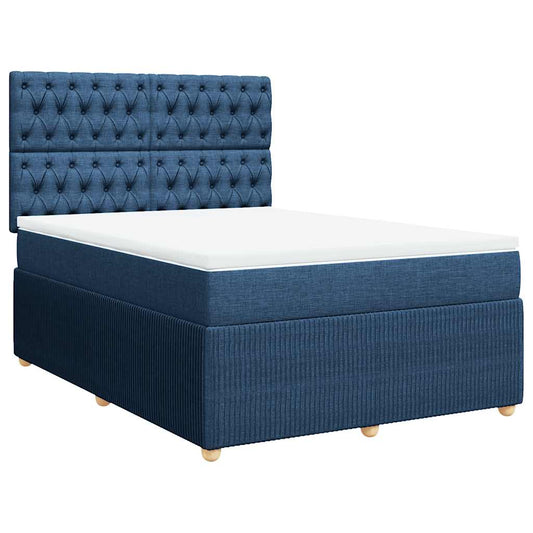 vidaXL Κρεβάτι Boxspring με Στρώμα Μπλε 140x190 εκ. Υφασμάτινο