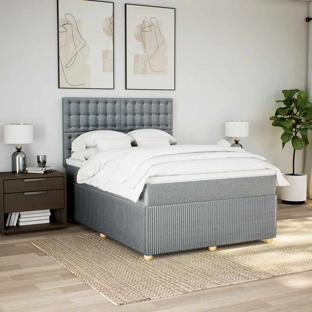 vidaXL Κρεβάτι Boxspring με Στρώμα Ανοιχτό Γκρι 140x190 εκ. Υφασμάτινο